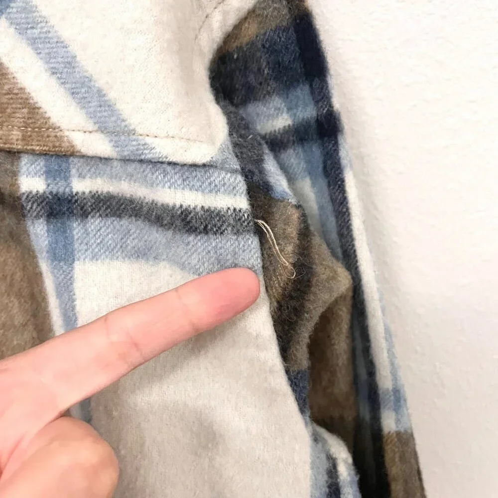 Zara Plaid Tan Blue Long Sleeve Button Front Flannel Shacket Size XS 8682/190/08